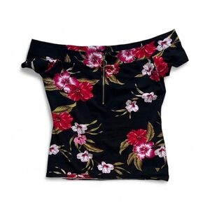 Guess Floral Off-Shoulder Top - Black and Red